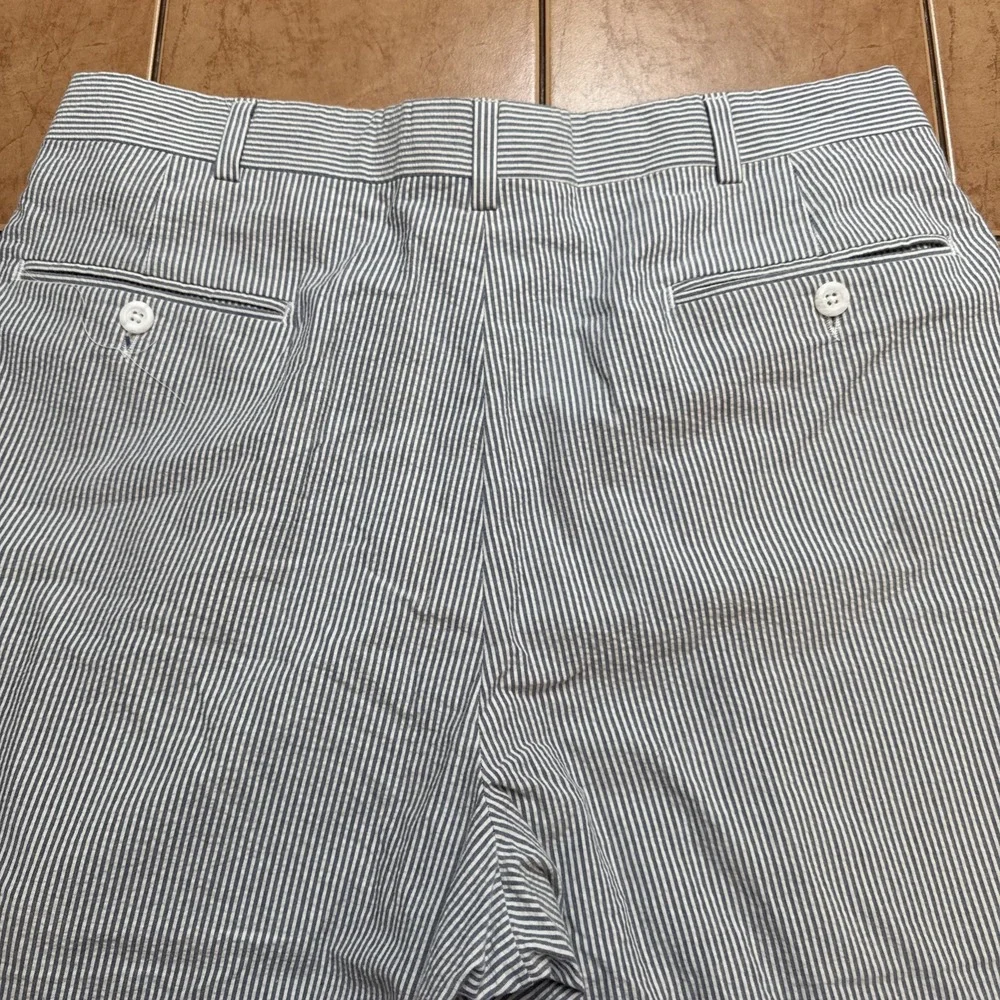 Charleston Khaki By Berle Blue Striped Seersucker Cuffed‎ Chino Pants Sz 33 x 29